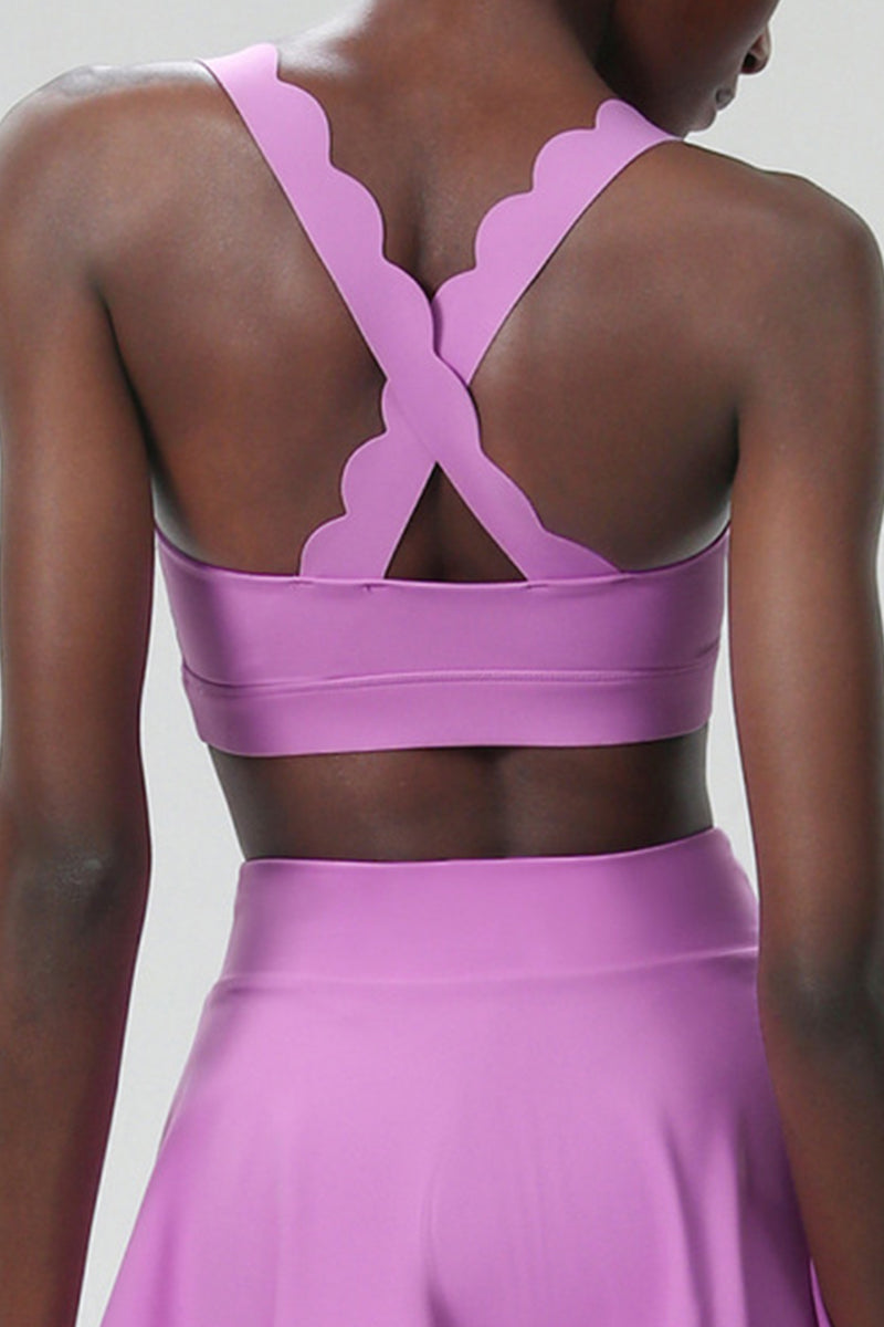 Women Wave Liquid Seamless Plus Size Quick-Dry Tennis Set - Scalloped Strappy Bra & A-Line Skirt