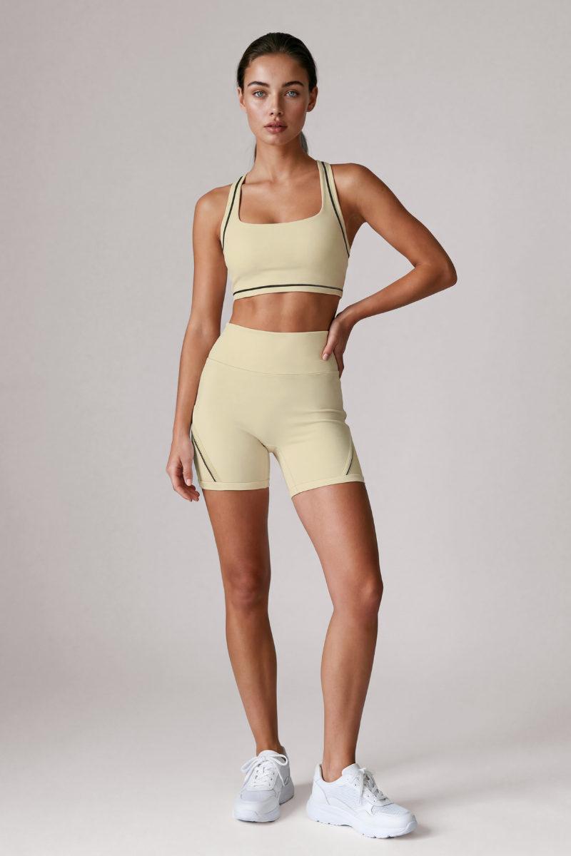Women's Color Block Halterneck Bra And Shorts Yoga Sets