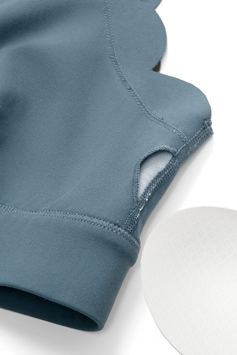 Women's Solid Scalloped Edge V-Neck Sports Bra