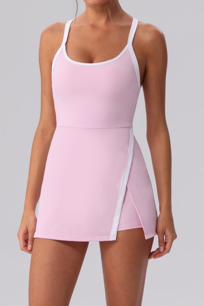 Women's Contrast-Line Side Split Tennis Mini Dress With Inner Shorts