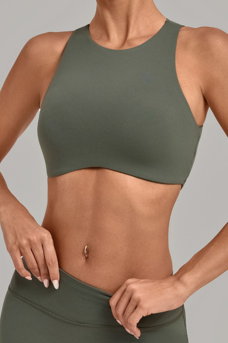 Women's High Neck Padded Racerback Cropped Sports Bra