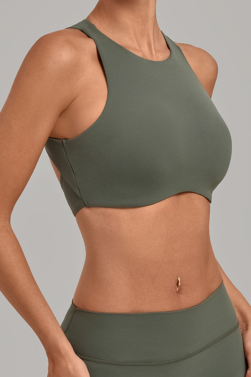 Women's High Neck Padded Racerback Cropped Sports Bra
