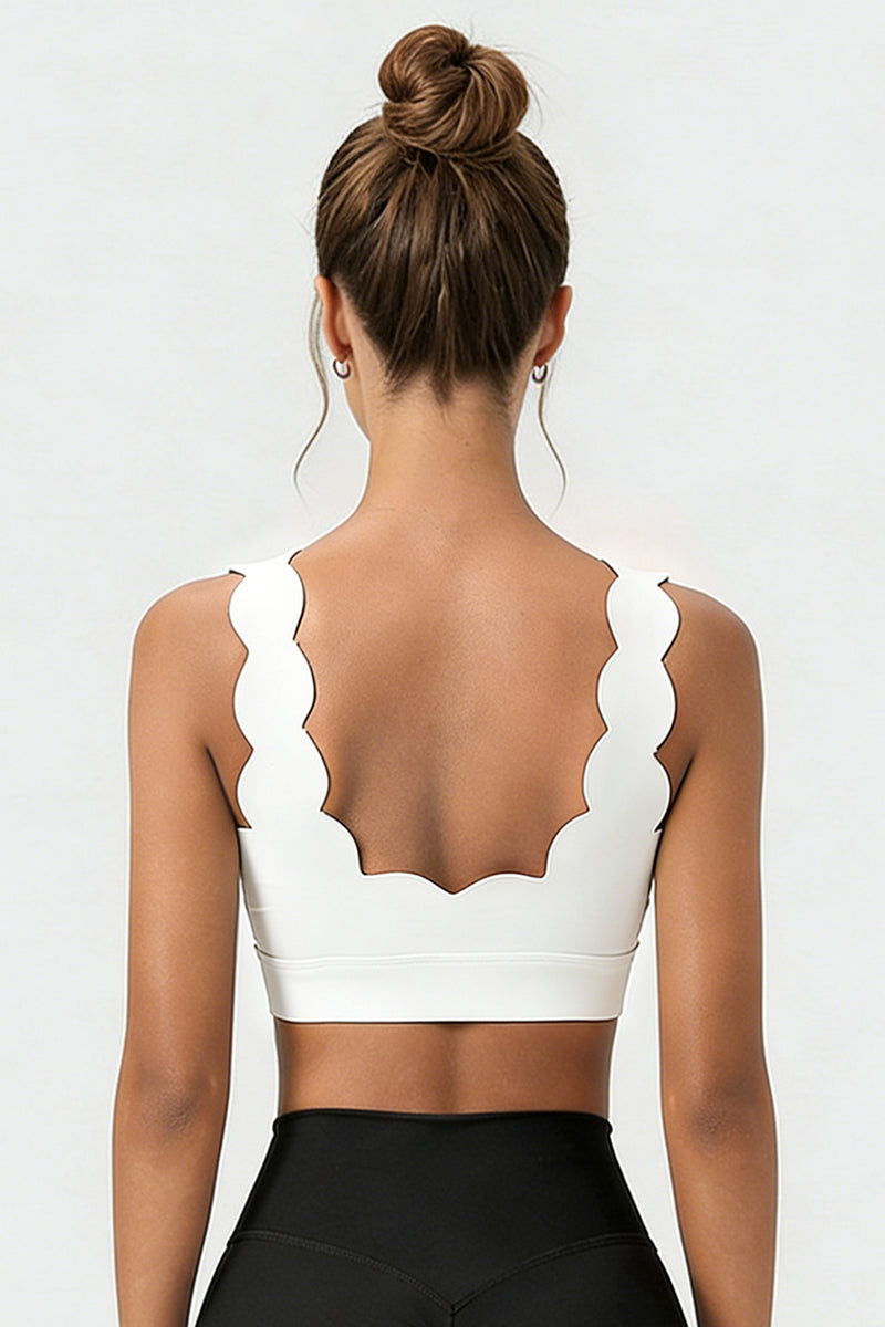 Women's Solid Scalloped Edge V-Neck Sports Bra