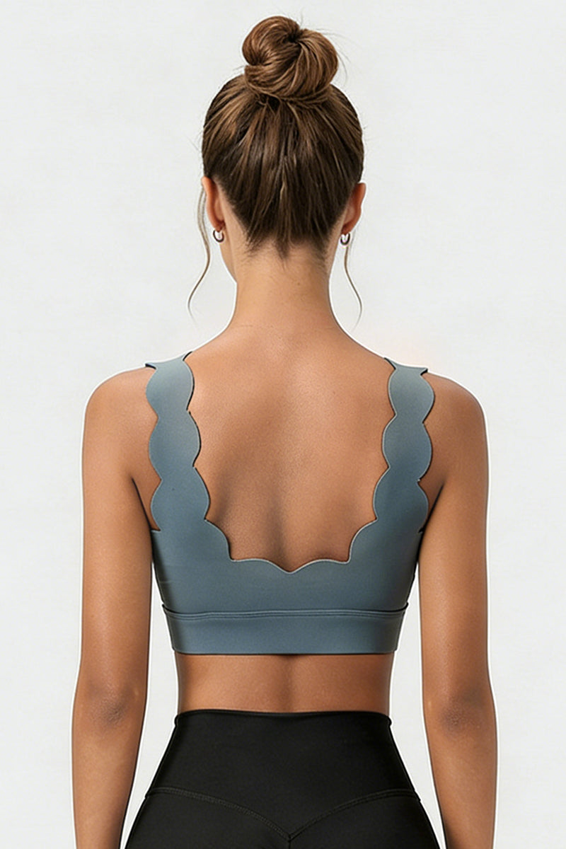 Women's Solid Scalloped Edge V-Neck Sports Bra