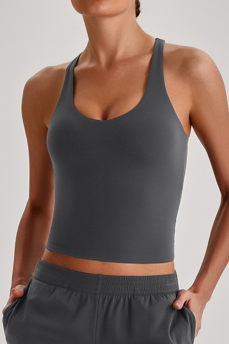 Women's U-Neck Racerback Cropped Padded Yoga Sports Tank Top