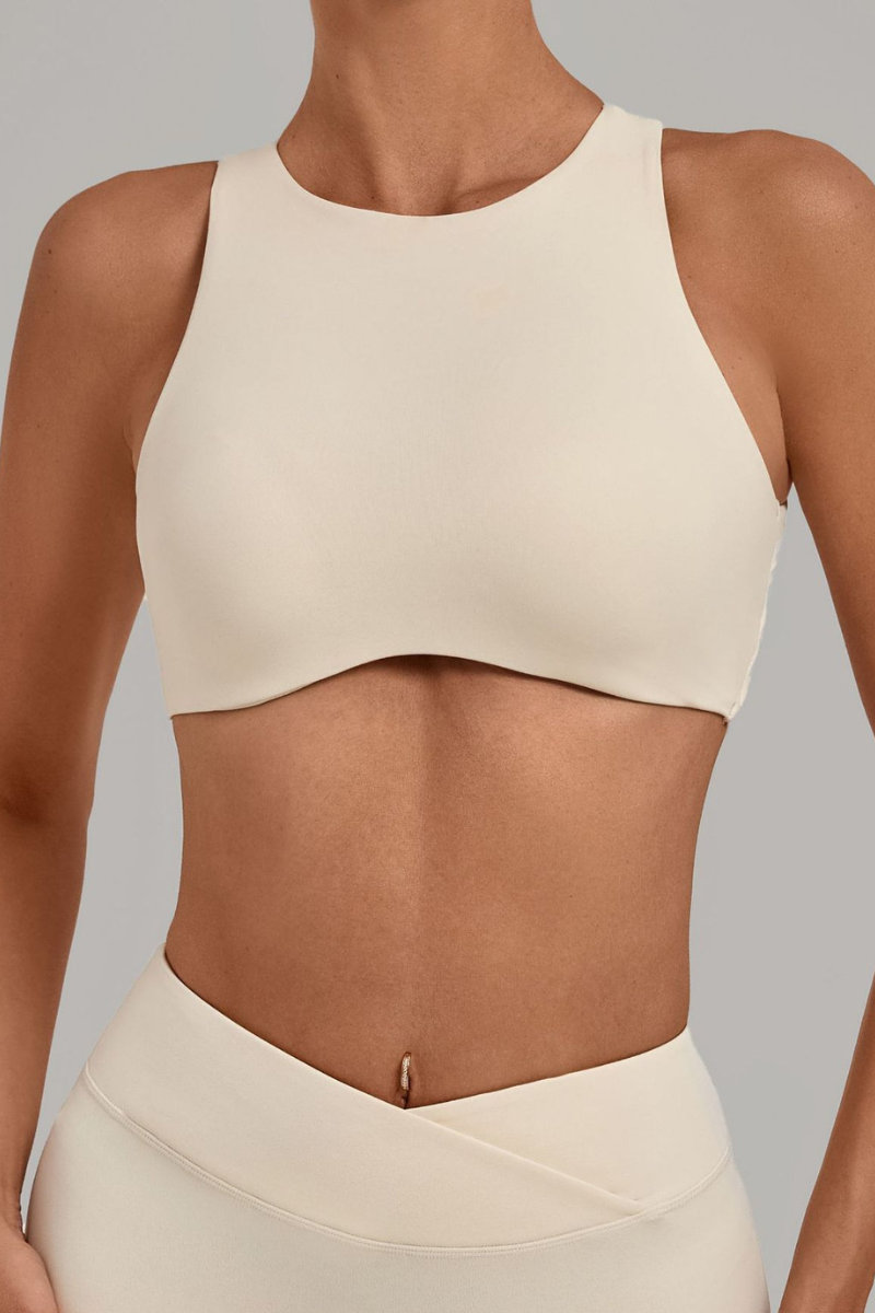 Women's High Neck Padded Racerback Cropped Sports Bra