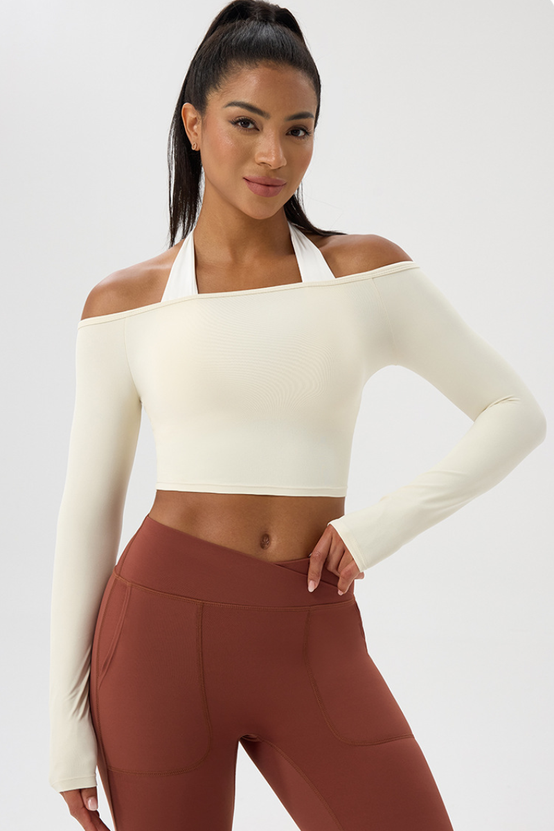 Women's Off the Shoulder Cropped Long-Sleeve Top