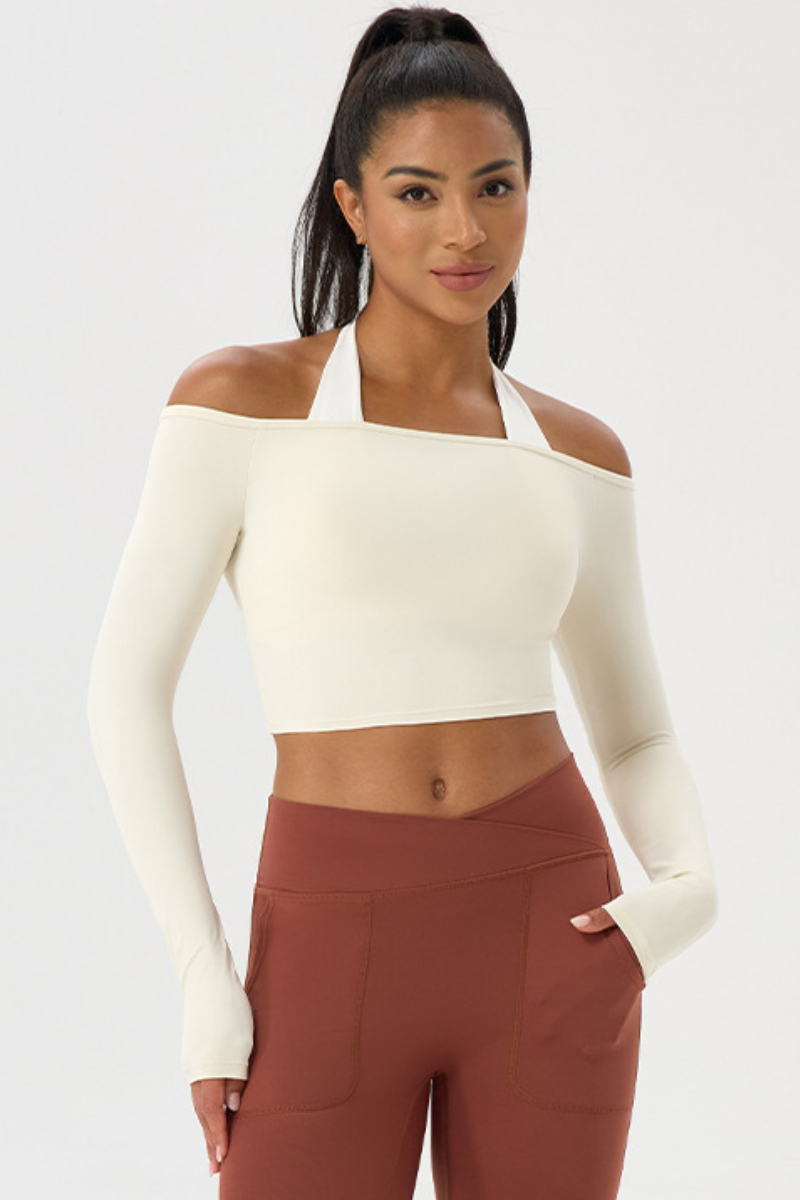 Women's Off the Shoulder Cropped Long-Sleeve Top