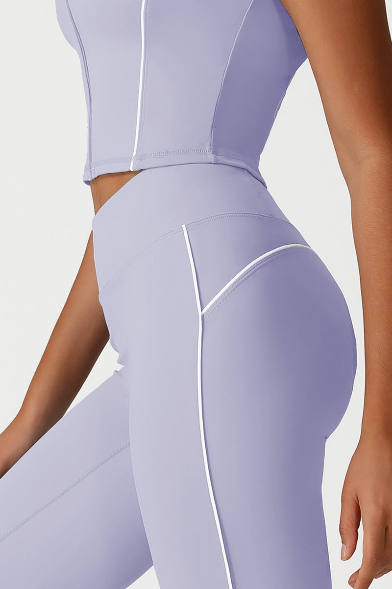 Women Seamless High Waisted Flared Yoga Set: Vest + Flared Leggings