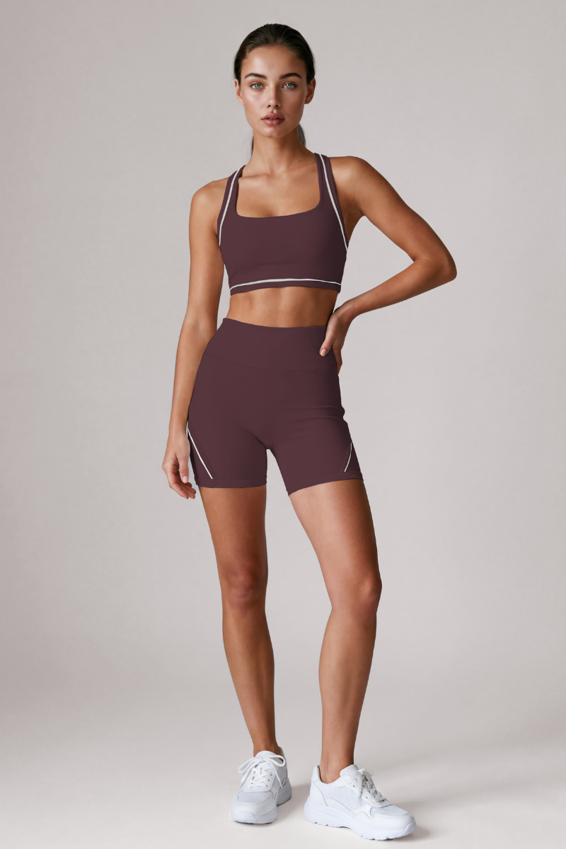 Women's Color Block Halterneck Bra And Shorts Yoga Sets
