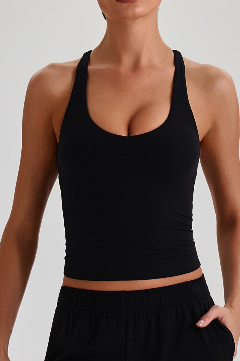 Women's U-Neck Racerback Cropped Padded Yoga Sports Tank Top