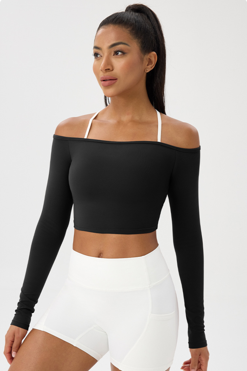 Women's Off the Shoulder Cropped Long-Sleeve Top