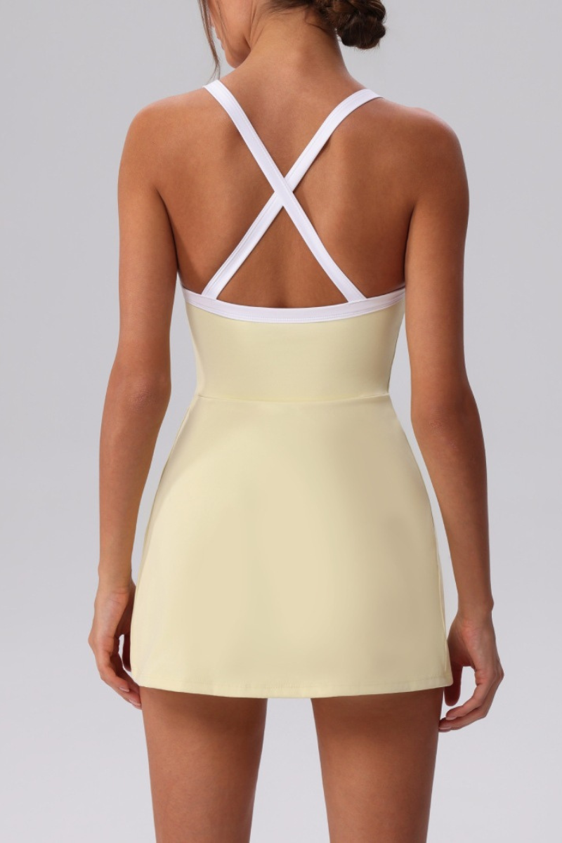 Women's Contrast-Line Side Split Tennis Mini Dress With Inner Shorts
