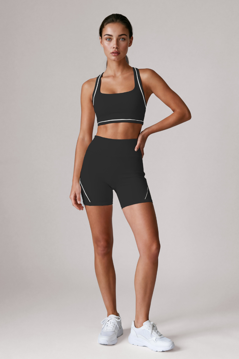 Women's Color Block Halterneck Bra And Shorts Yoga Sets